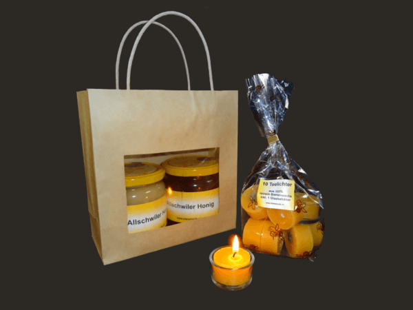 Honig-Geschenkset mit Bienenwachs-Teelichtkerzen