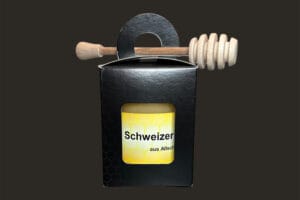 Geschenkbox schwarz/gold mit Honigheber