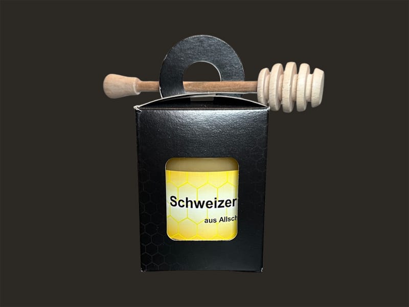 Geschenkbox schwarz/gold mit Honigheber